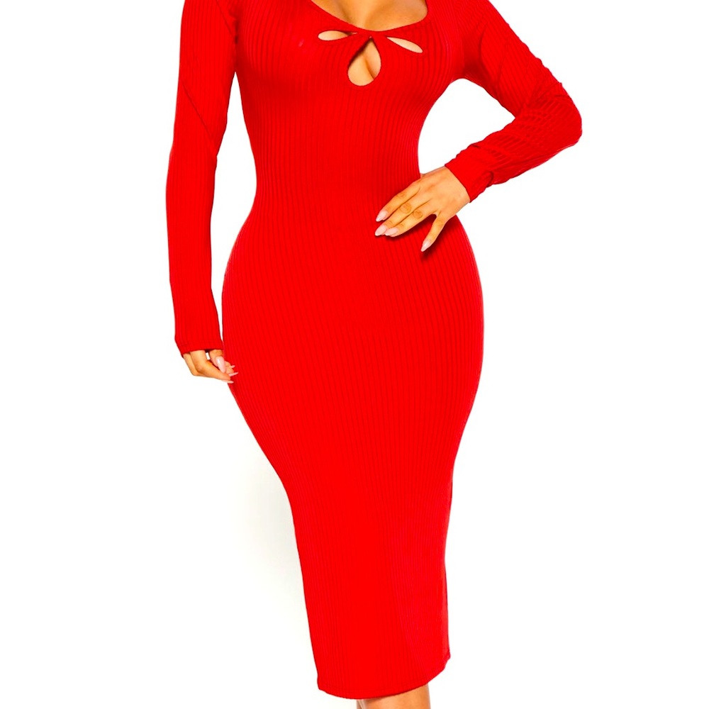 Julie Ribbed Midi Dress ~ Size L (8) ~ NWOT